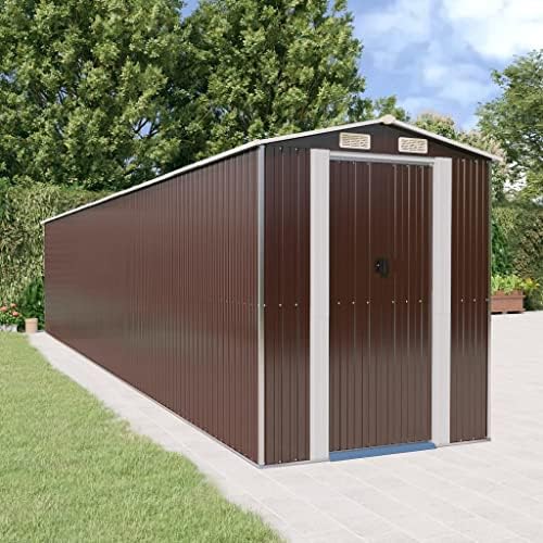 vidaXL Large Outdoor Garden Storage Shed in Dark Brown - Galvanized Steel Design for Durability - Spacious for Tools and Equipment Storage
