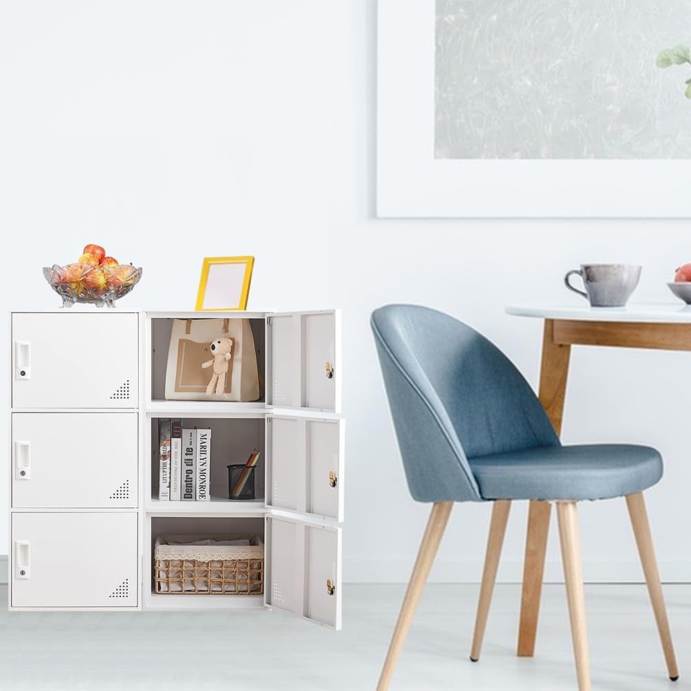 Student Locker Organizer, Multi-Door Steel Locker, Small Locking Cabinet Storage Organizer, Office File Cabinet, Home Locker, Gym Locker, Metal Storage Locker (3 Door, White)