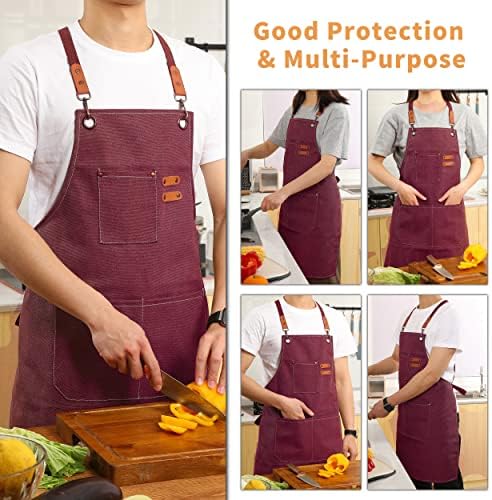Tosewever Canvas Cross Back Chef Cotton Aprons for Men Women with Large Pockets