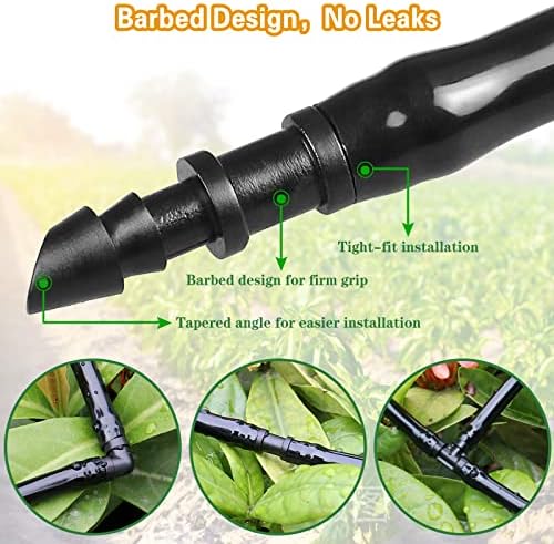1/4 Inch Drip Irrigation Fittings Kit：140 Pieces Drip Irrigation Parts with Sharp End for 1/4" Irrigation Tubing Barbed Connectors for Home Garden 65 Couplings 50 Tees 10 Elbows 15 Goof Plugs
