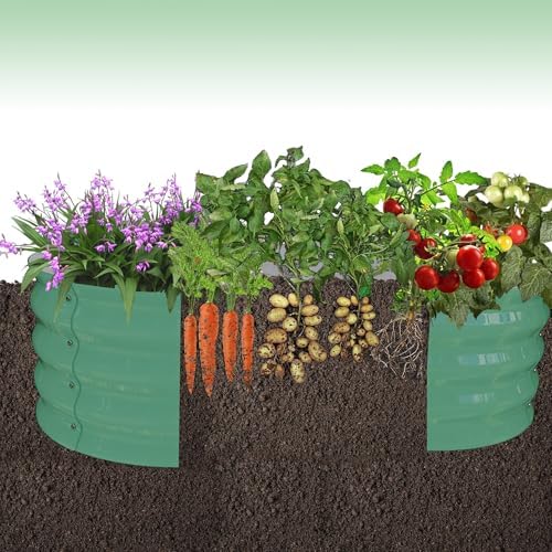 Garvee 2 Pack Galvanized Raised Garden Bed, Petal-shaped, 4x4x1ft, Green