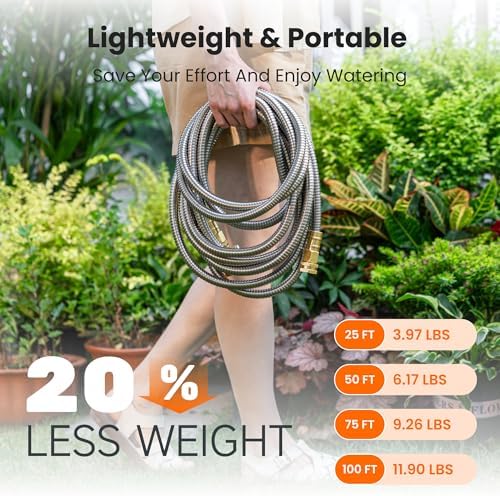 Giraffe Tools Garden Hose 100ft x 5/8", 304 Stainless Steel Metal Water Hose