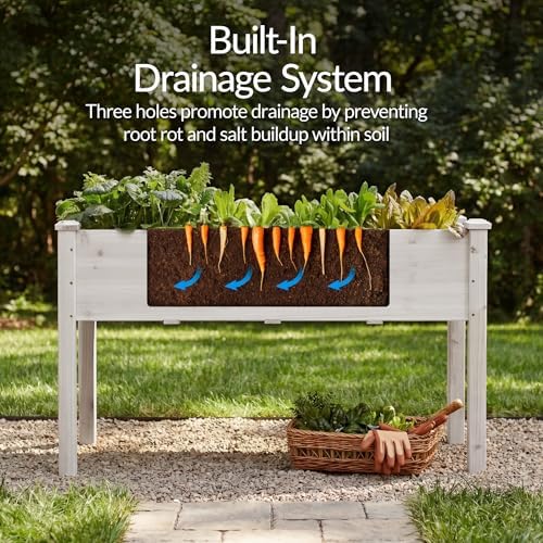 Best Choice Products 48x24x30in Raised Garden Bed, Elevated Wood Planter Box Stand for Backyard, Patio, Balcony w/Bed Liner, 200lb Capacity - White