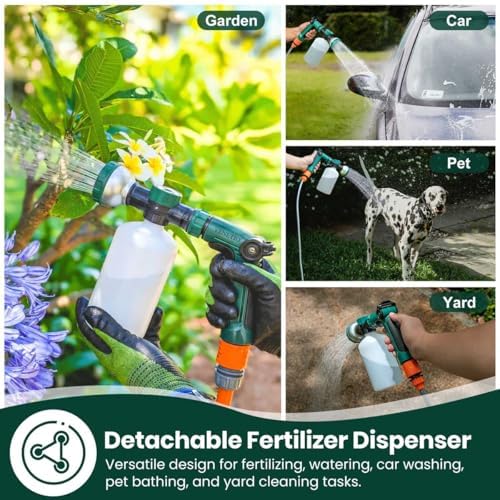 VENETIO 8-Dial Hose Attachment Spray Gun for Liquid Fertilizer/Soap | Precision Lawn & Garden Feeder Pro for Uniform Fertilizing and Watering Plants | Hose-End Nozzle Sprayer with 16oz Bottle