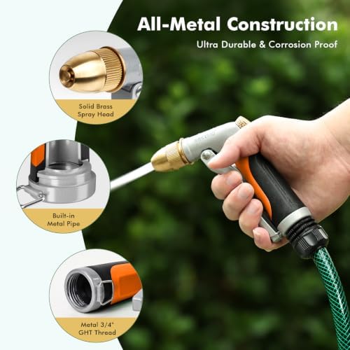RESTMO Metal Water Hose Nozzle, High Pressure Garden Sprayer, Orange
