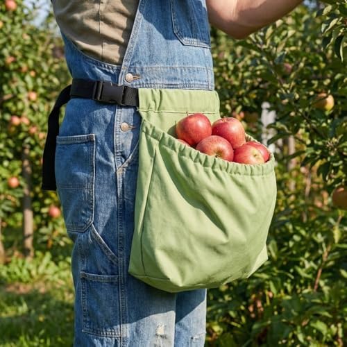 Garden Harvest Apron with Adjustable Waistband–Foldable Oxford Cloth Fruit Picking Bag for Gardening and Farm