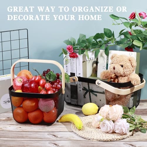 2 Pack Garden Harvest Basket, Metal Mesh Wire Picnic Basket with Handle