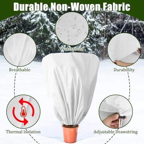 8 Pcs Plant Covers Frost Protection Bag 47"X31.5" Winter Reusable Plants Jacket with Drawstring Shrub Protection Wraps Bags Frost Blanket for Winter Outdoor Garden Plants