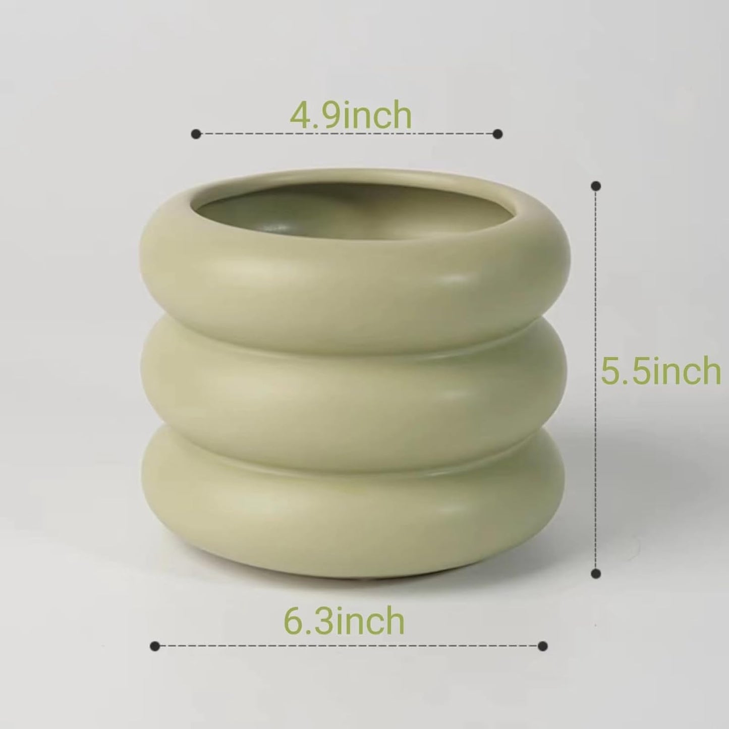 Ceramic Plant Pot Indoor, 6.5 Inch Flower Pot with Drainage Hole, Tiered Bubble Design Ceramic Planter for Home & Office Decor (Green)