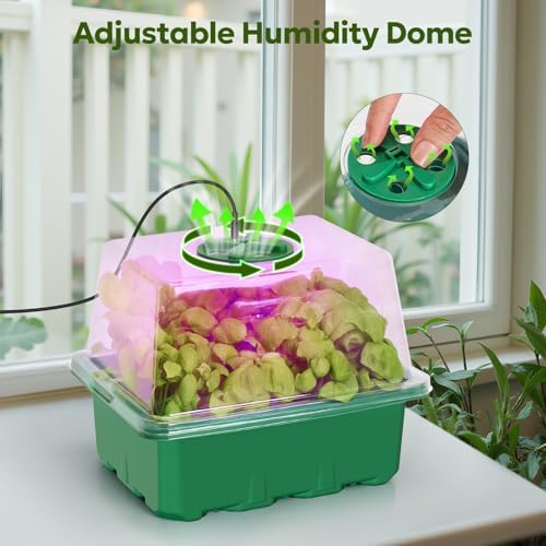 MIXC 6 Pack Seed Starter Kit with Grow Light, Vented Humidity Dome, Green