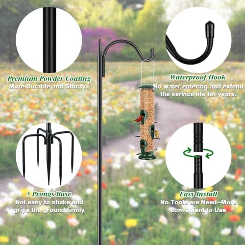 63'' Bird Feeder Pole, 5-Prong Base Shepherds Hook for Outdoor
