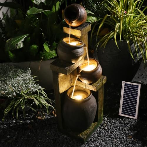 37" Solar Pot Fountain Outdoor 4-Tier with LED Lights