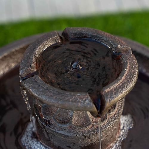 XBrand 28 Inch Solar Powered Outdoor Bird Bath Fountain, Large Brown Resin Water Feature with Solar Panel, Decorative Garden Fountain for Lawn, Patio, Backyard and Outdoor Décor