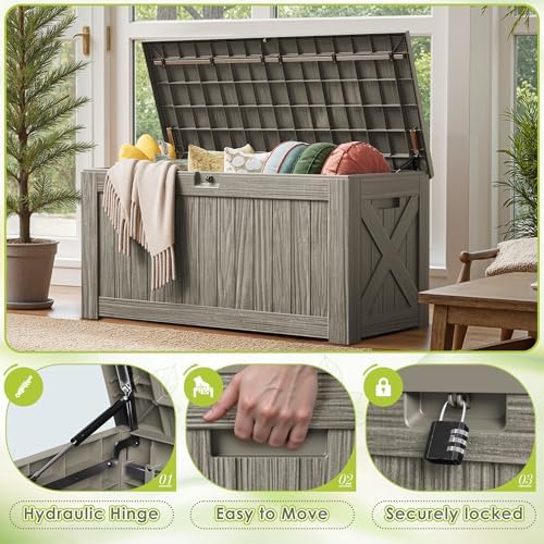 Devoko 125 Gallon Outdoor Storage Box, Waterproof Resin Deck Box