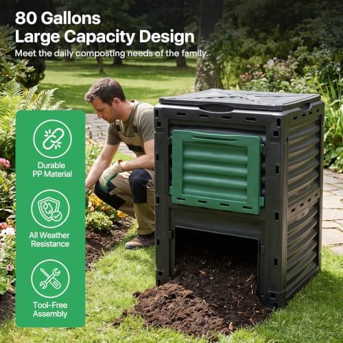 Athena Collection 80 Gallon Compost Bin with Gloves, Green