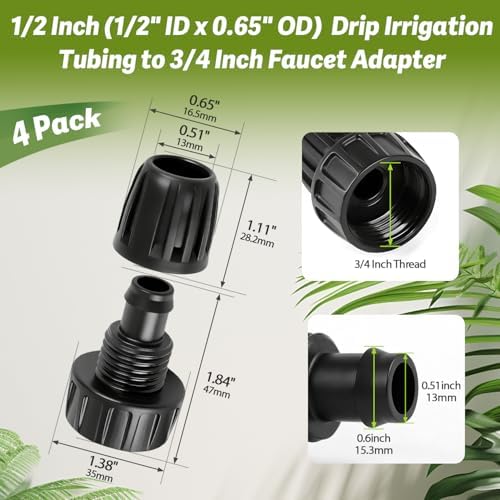 8 Pack 3/4" Garden Hose To 1/2" Irrigation Tubing Adapter, 1/2 Inch Drip Irrigation Tubing To Faucet Garden Hose Adapter 3/4 Inch FHT To 1/2 Inch Supply Line Adapter Fittings