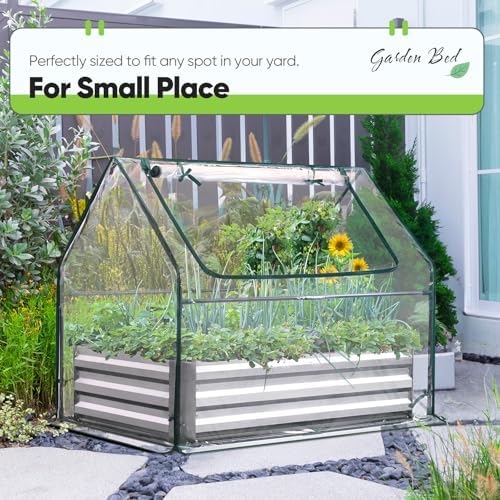 Quictent Raised Garden Bed with Cover Galvanized Planter Box 4x2.5x1ft