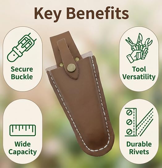 Pruner Holster,Garden Leather Hanging Pouch with Safety Lock for Hanging Pruning Shears for Garden Pruning Pliers Shears Scissors (Brown-2)