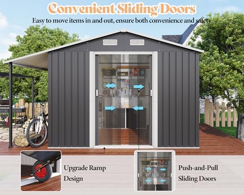 Jocisland 10.6x6.8x6.3 FT Outdoor Storage Shed with Sliding Doors