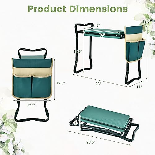 Foldable Garden Kneeler and Seat with Wide Soft Foam Pad, Green
