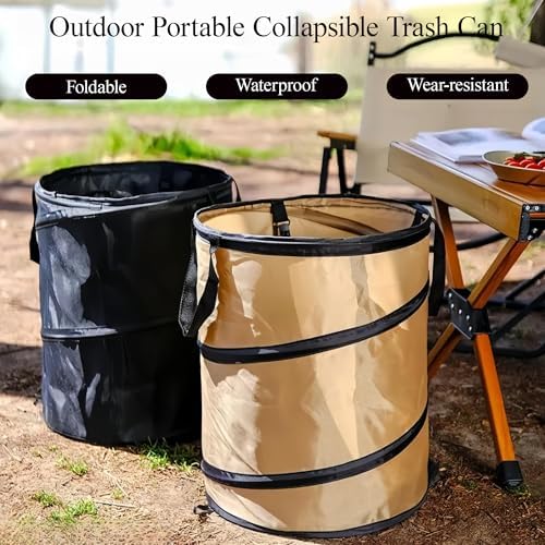 Collapsible Trash Can Camping: Pop up Trash Can, 10 Gallon Collapsible Yard Waste Bag/Leaf Bin, with Clips to Hold Garbage Bag in Place, for Garden, Lawn, Picnicking, Parties, Travel (Brown)