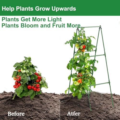 Updated A-Frame Cucumber Trellis for Raised Beds, Adjustable Size Garden Trellis for Climbing Plant Outdoors with Climbing Net and Plant Support Clip for Vegetable Grape Tomato Garden Supplies