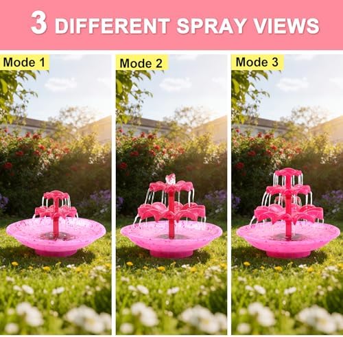 Yeomi Red 3-Tier Solar Fountain Pump with LED Lights, 24H Outdoor Water Feature, Detachable Design, Multi-Function Bird Bath Fountain for Garden Patio Yard Backyard Pond, 3.5W