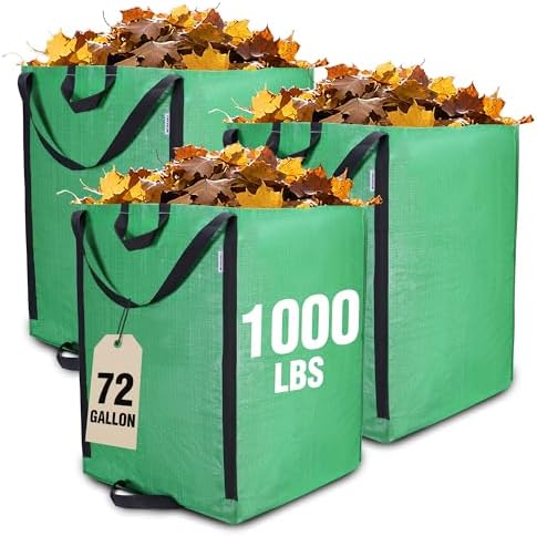 WORKPRO Heavy Duty 72-Gallon Reusable Yard Waste Bags, 3 Pack, Green