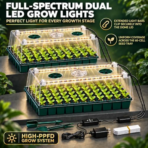 2-Pack 60-Cell Seed Starter Tray with Grow Light, 1-24H Timer, PlantaPulse