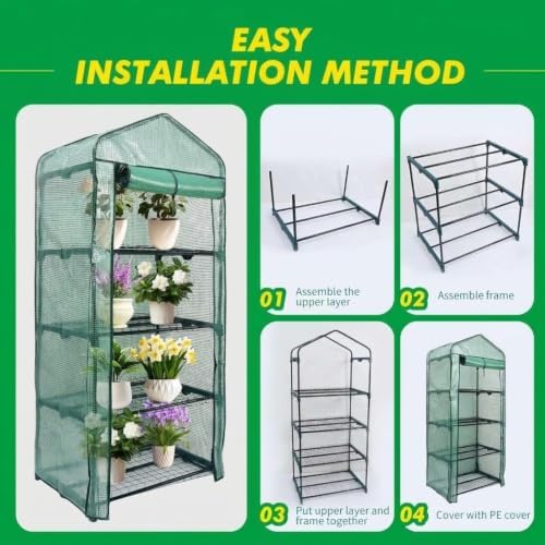 MaxWorks 4-Tier Portable Walk-in Greenhouse – 27" x 19" x 63" – Tall Mini Plant Grow House with Clear PE Cover & Steel Frame – Indoor/Outdoor Shelter for Seedlings, Herbs, or Flowers (51962)