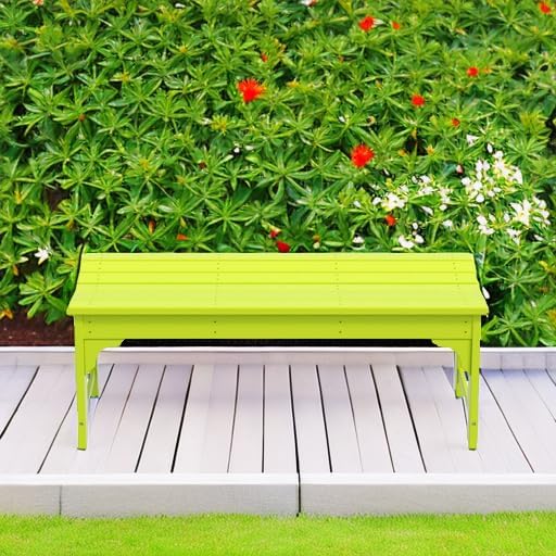 Outdoor Benches Weatherproof, All Weather Resistant Park Bench Poly Lumber Backless Garden Bench Seat for Entryway Front Porch, Lime