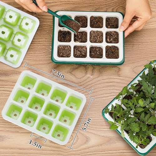 10pcs Reusable Seed Starter Tray, 120 Cells Seed Starter Kit, Silicone Seedling Starter Trays for Starting Plant Seeds with Flexible pop-Out Cells, Indoor Gardening Plant Germination Trays
