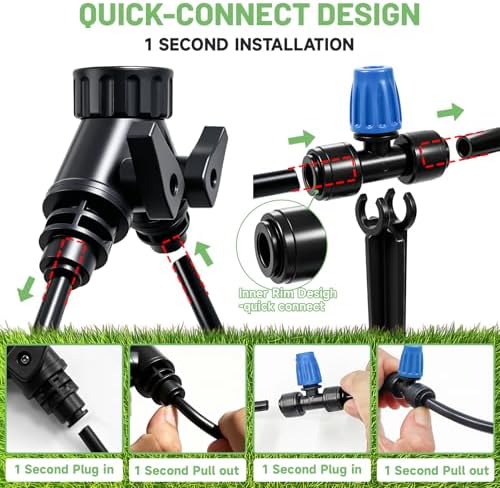 Riboud 165FT Drip Irrigation Kit, Quick-Connect Garden Watering System with 30 Adjustable Misting Nozzles for Garden Greenhouse, Hanging Plants, Raised Beds