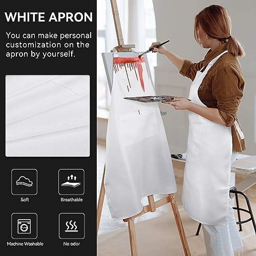 2 Pack White Aprons with 2 Pockets for Women Men Kitchen Aprons with Pockets, Chef Aprons for Baking BBQ Cooking