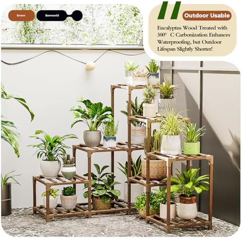 Bamworld Plant Stand Indoor Corner Plant Shelf Outdoor for Multiple Plants