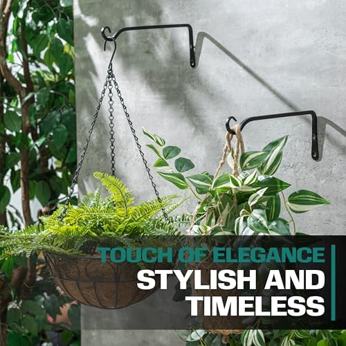 Plant Hanger Bracket for Outdoor - Heavy Duty Hanging Plant Hooks - Forged Wrought Iron Flower Pot Hangers - Black Hanging Hooks for Bird Feeders, Planters, Lanterns - Set of 4