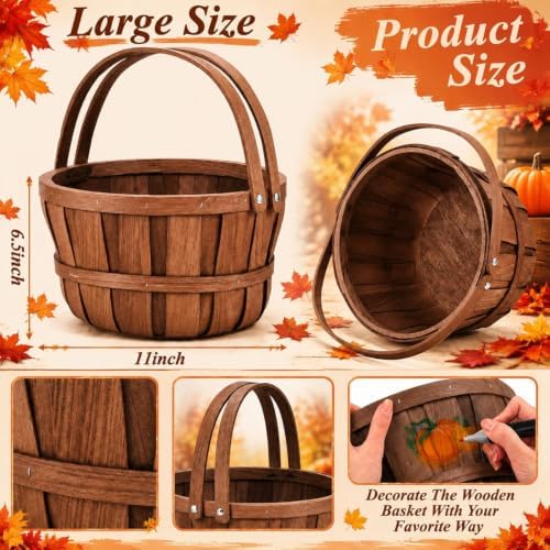 Marsui 10 Pcs 11'' x 6.5'' Large Wooden Apple Basket Bushel Baskets Handle