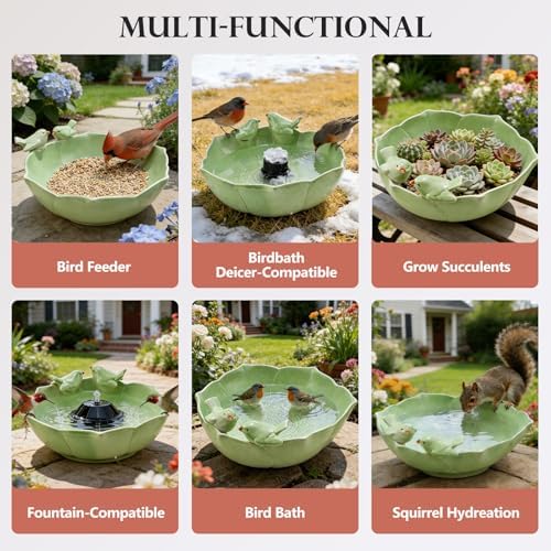 Glazed Ceramic Bird Bath Bowl for Outdoor Ground, UV/Frost-Resistant