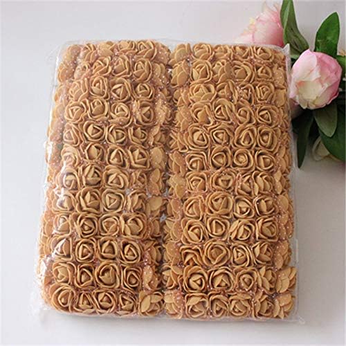 Foam Rose Fake Flowers for Crafts 144 pcs 2 cm Mini Wreaths Artificial Flower Bouquet Multicolor Rose Flower Wedding Scrapbooking Decoration Rose Fake Flower(Tan)