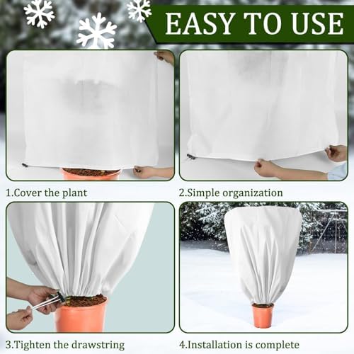 8 Pcs Plant Covers Frost Protection Bag 47"X31.5" Winter Reusable Plants Jacket with Drawstring Shrub Protection Wraps Bags Frost Blanket for Winter Outdoor Garden Plants