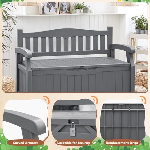 JUMMICO 80 Gallon Resin Outdoor Storage Bench Waterproof, Deck Box