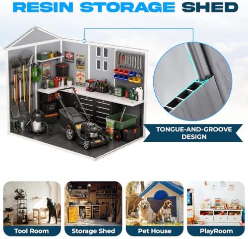 Bezseller 6x8 FT Resin Storage Shed with Floor, Light Grey