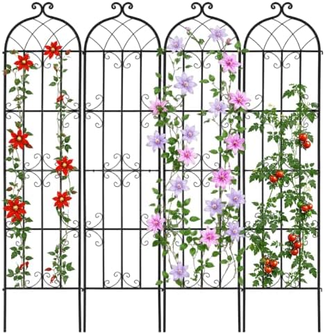 VEVOR Garden Trellis for Climbing Plants, 87 x 20 in, 4 Packs Rustproof Metal Garden Flower Trellis, Outdoor Climbing Rose Cucumbers Support, Decorative Clematis Trellis for Courtyards Lawns