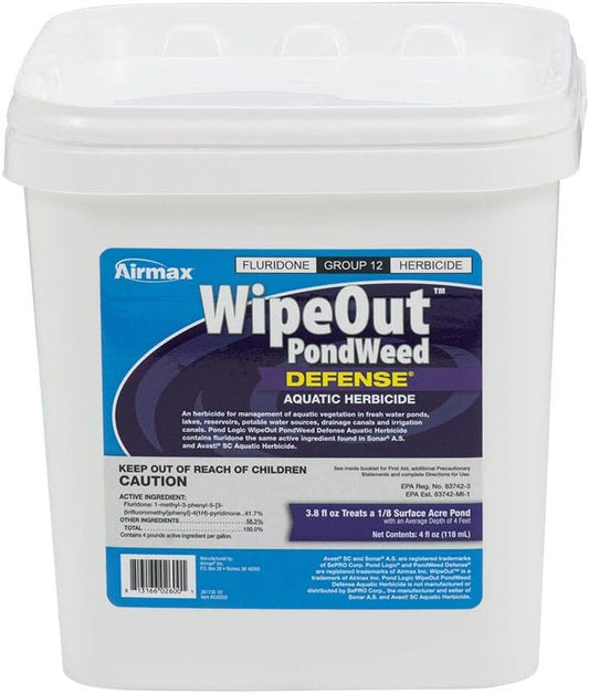 Airmax Wipeout Pond Weed Defense, Herbicide & Aquatic Weed Control, Controls Duckweed & Other Unwanted Submerged & Floating Vegetation, Easy-to-Use & Long Lasting, All-Season Treatment - 4 Ounce