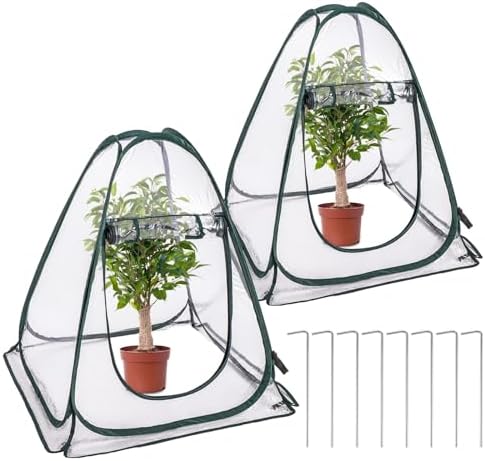 2 Pack Pop Up Greenhouse,8 Ground Nails & 2 Carry Bags,27.5"x27.5"x31.5"