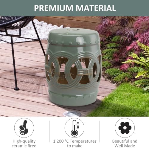 Outsunny 14" x 17" Ceramic Garden Stool Strong Glazed Material Green