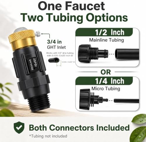 Drip Irrigation Faucet Adapter Kit, 25 PSI, 1/2 & 1/4 Inch Tubing, 1 Pack