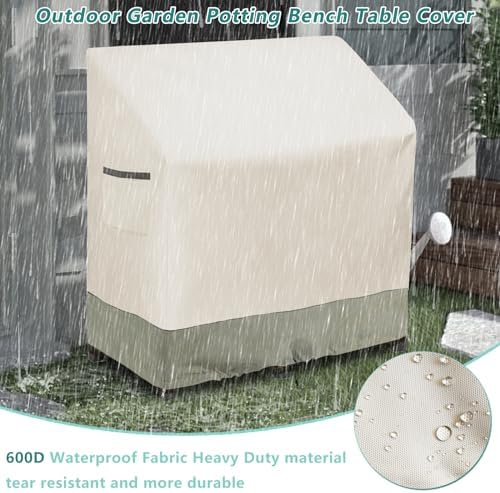 Outdoor Garden Potting Bench Table Cover with Split Zipper,Heavy 600D Duty Waterproof Anti-UV All Weather Protection,47" x 20" x 47" -Beige