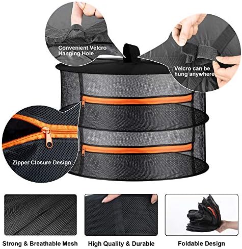 Desy & Feeci Herb Drying Rack- 2ft Diameter 2 Layer Folding Mesh Hanging Basket Dryer Net with Zippers for Seeds Flowers Buds Plants Garden Outdoor Bumper Harvest(D24xH16 inch)