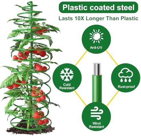 AMAGABELI Garden & Home 3 Pack Tomato Cages for Garden Plant Support 42" Stakes Metal Tower for Climbing Plants Vegetables Potted Plants Tomatoes Pea Bean Cucumber Flowers Outdoor